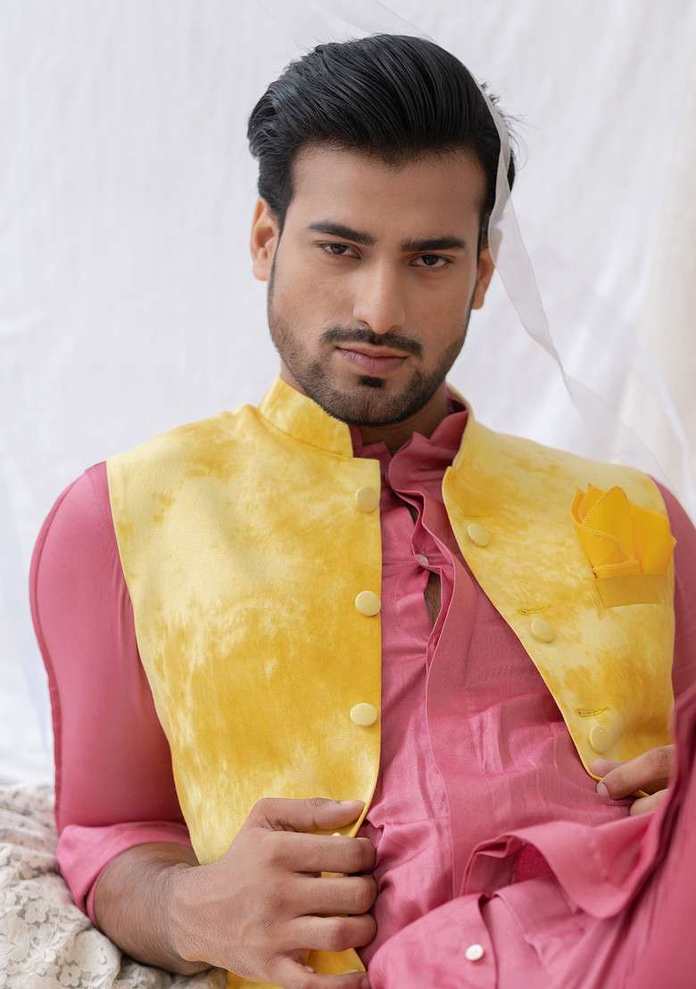 Pink Pure Cotton Kurta Set For Men - Indya
