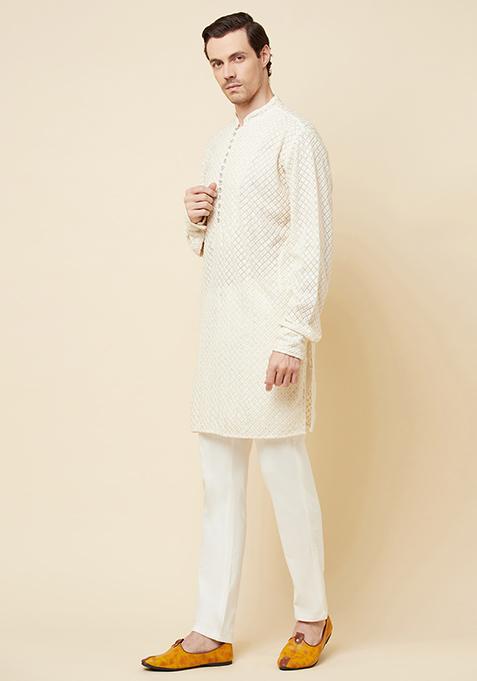 Embroidered And Sequins Viscose Rayon Kurta Set For Men