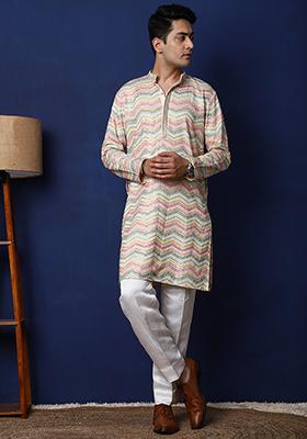 Off White Multicolour Kurta Set For Men