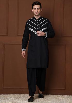 Black Pathani Set For Men