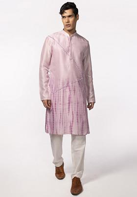 Lilac Tie Dye Mirror Work Kurta Set For Men