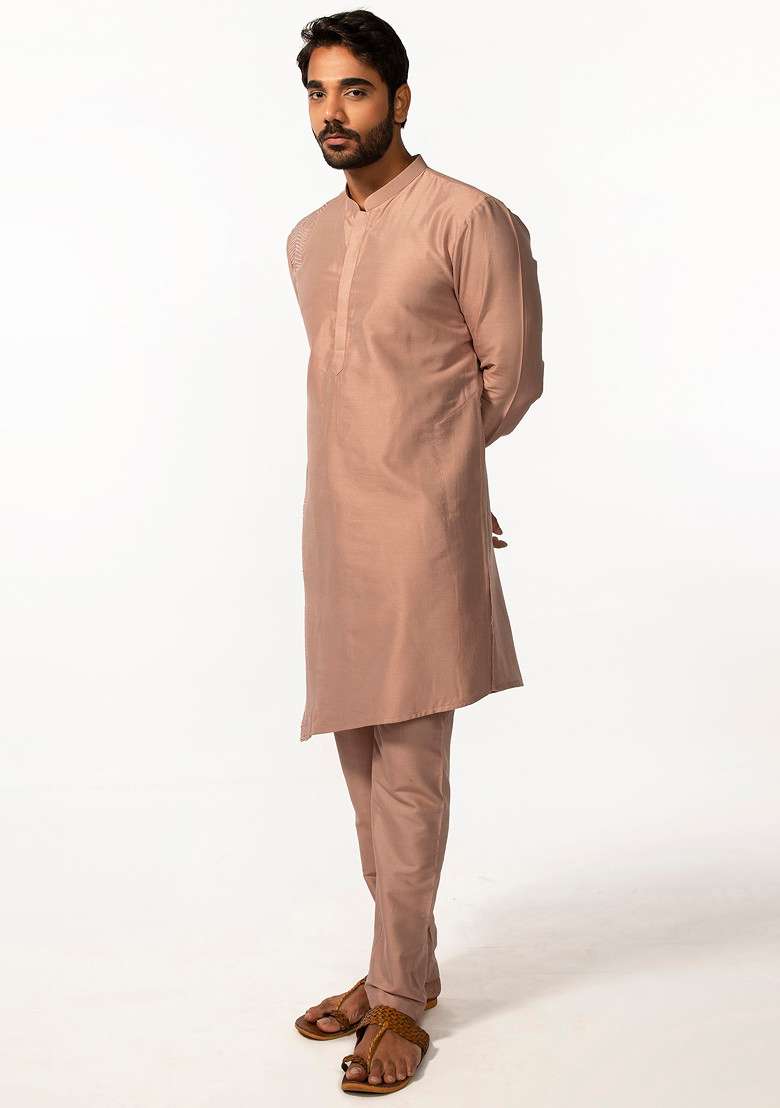 Onion Pink Embroidered Kurta Set For Men - Indya