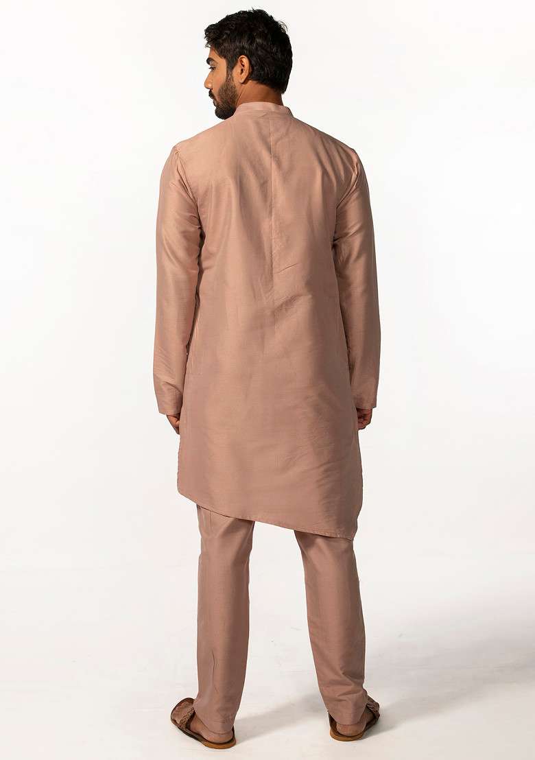 Onion Pink Embroidered Kurta Set For Men - Indya