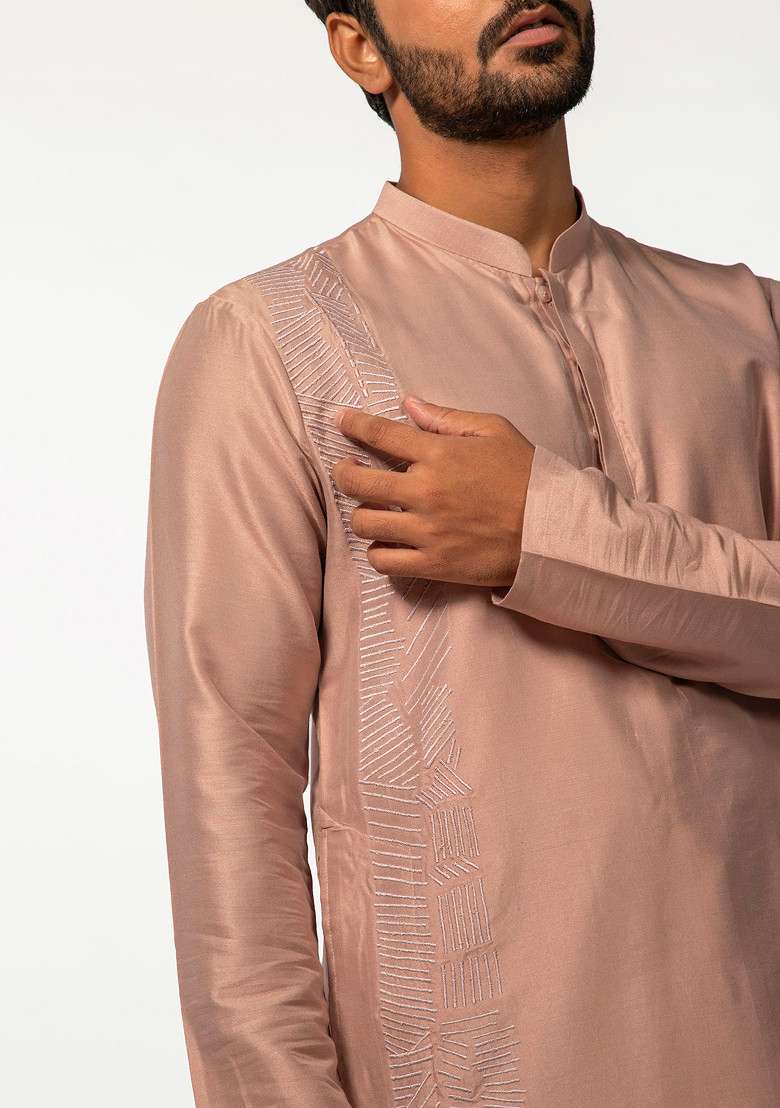 Onion Pink Embroidered Kurta Set For Men - Indya