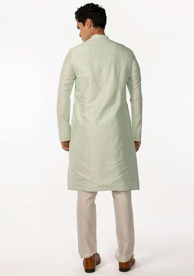 Green Embroidered Kurta Set For Men - Indya