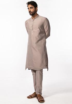 Mauve Embroidered Kurta Set For Men
