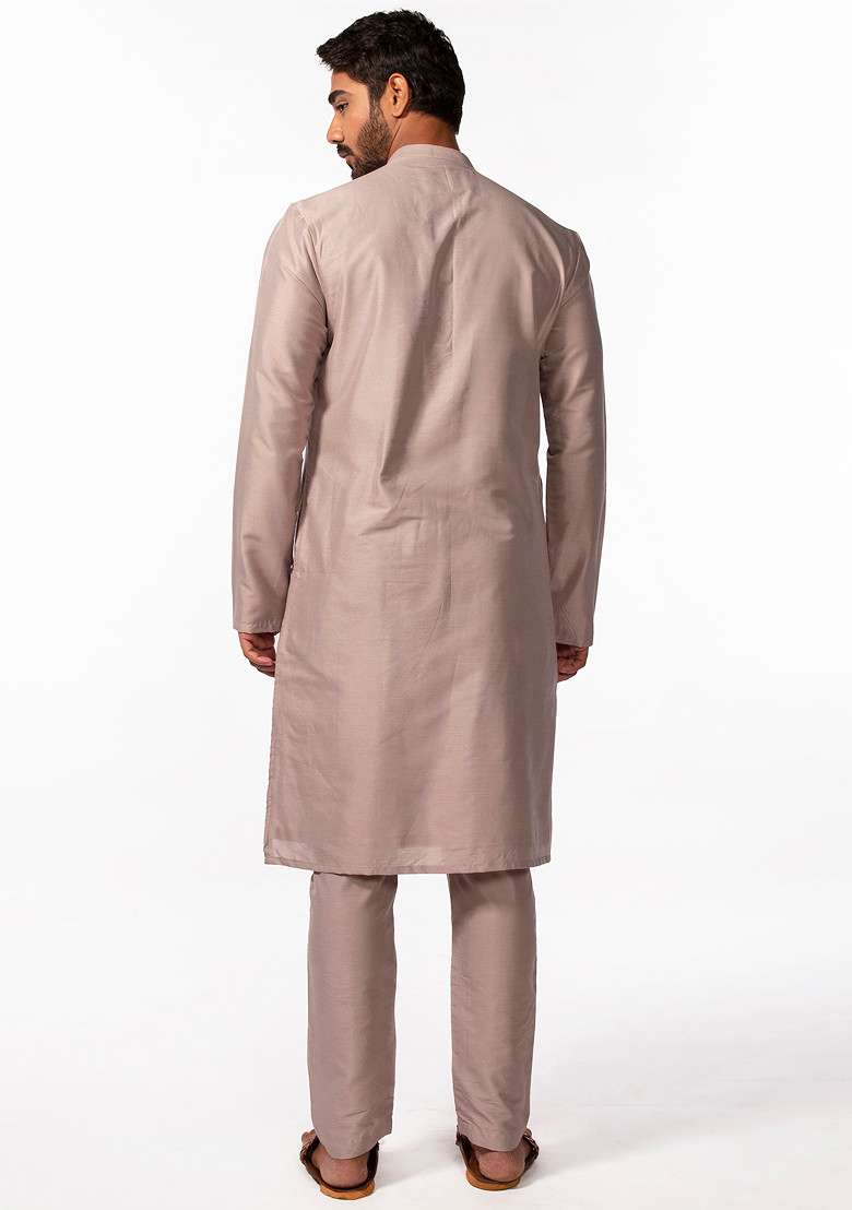 Mauve Embroidered Kurta Set For Men - Indya