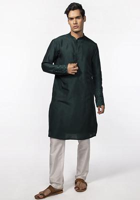 Bottle Green Kurta Set For Men