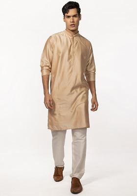 Rose Gold Embroidered Kurta Set For Men