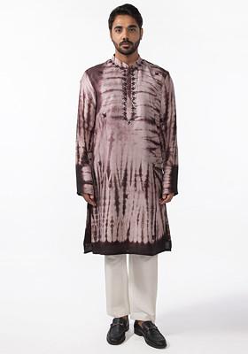 Brown Tie And Dye Mirror Work Kurta Set For Men