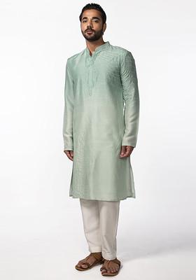 Aqua Green Twirl Embroidered Kurta Set For Men