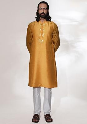Mustard Yellow Kurta Set For Men