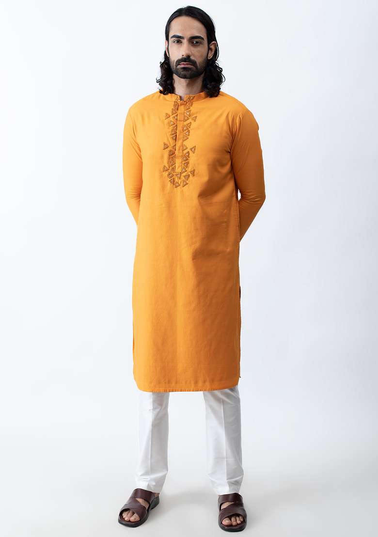 Tangerine Knots Kurta Set For Men - Indya
