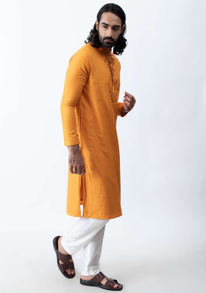 Tangerine Knots Kurta Set For Men - Indya