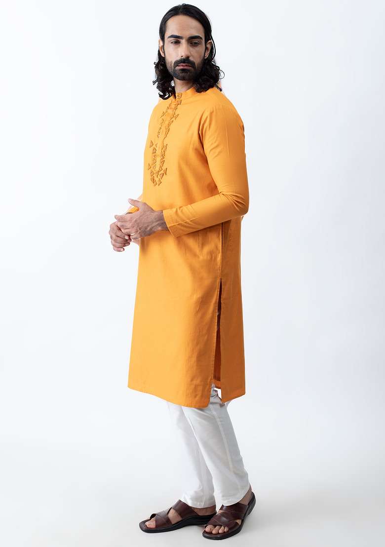 Tangerine Knots Kurta Set For Men - Indya