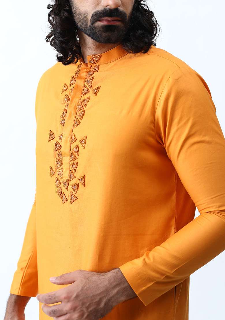 Tangerine Knots Kurta Set For Men - Indya