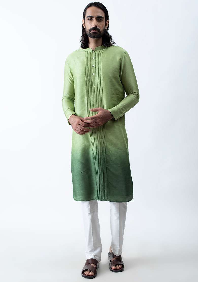 Green Ombre Cord Kurta Set For Men - Indya