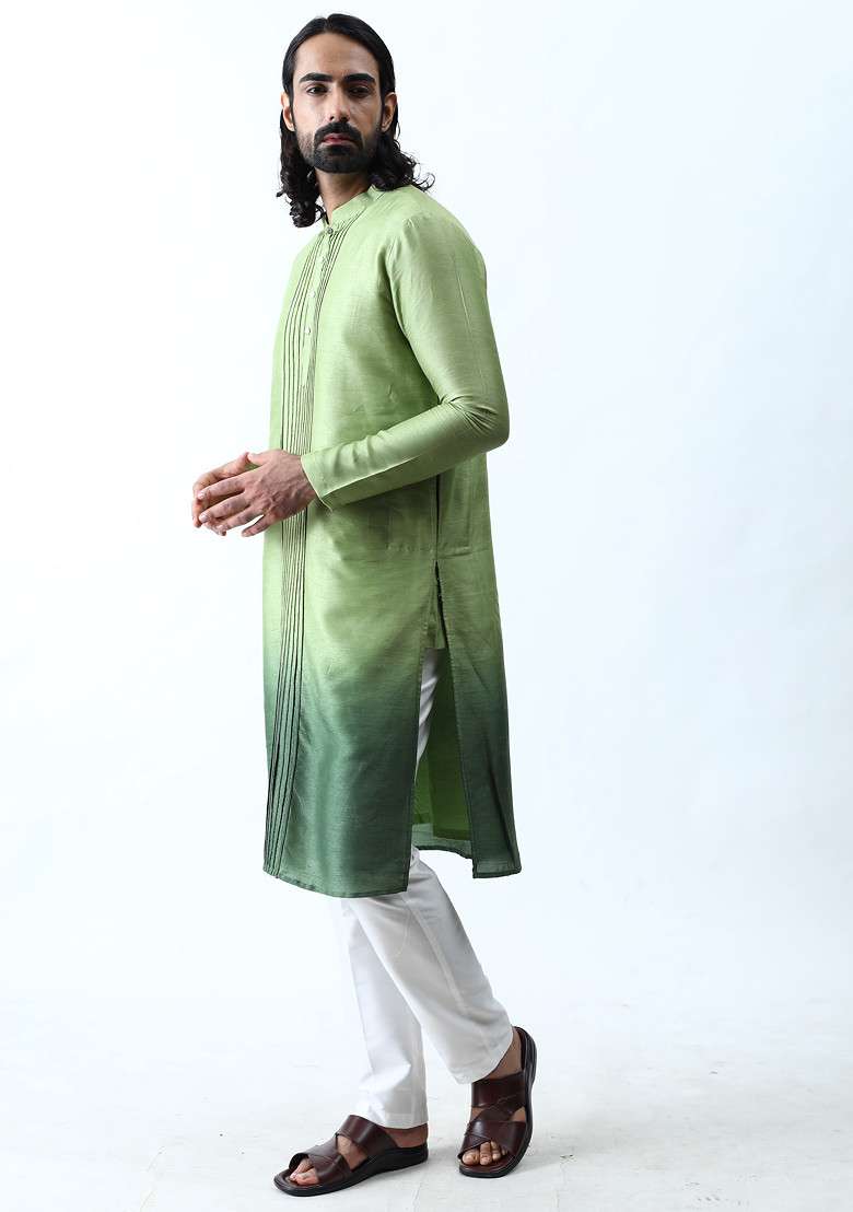 Green Ombre Cord Kurta Set For Men - Indya