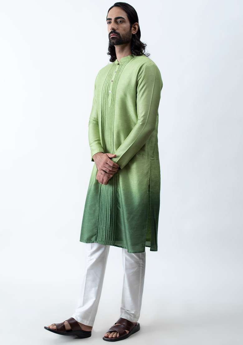 Green Ombre Cord Kurta Set For Men - Indya