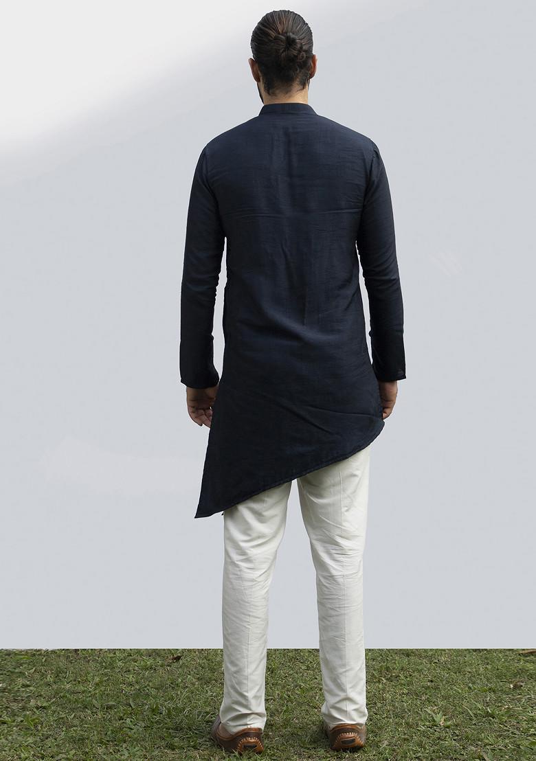 Navy Blue Sleevless Assymetrical Cotton Kurta main image 1