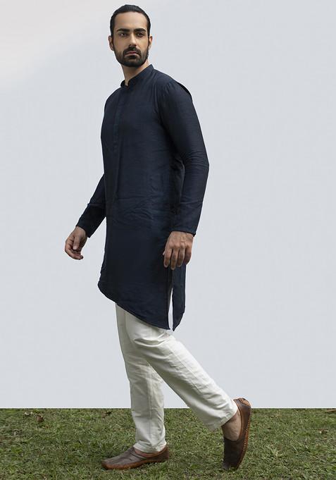 Sea Blue Asymmetric Hem Kurta