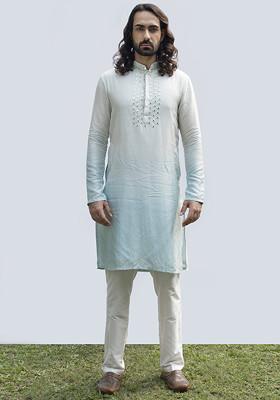 Ice Blue Ombre Kurta Set For Men