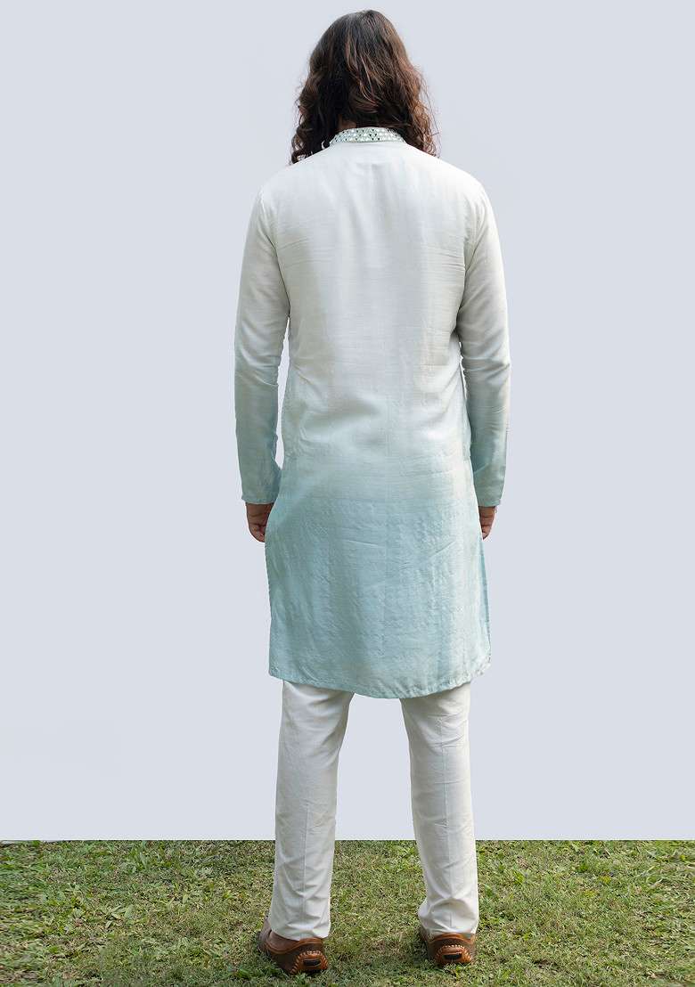 Ice Blue Ombre Kurta Set For Men - Indya