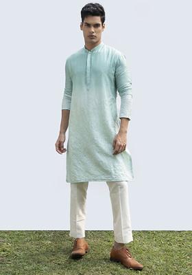 Aqua Blue Abstract Kurta Set For Men