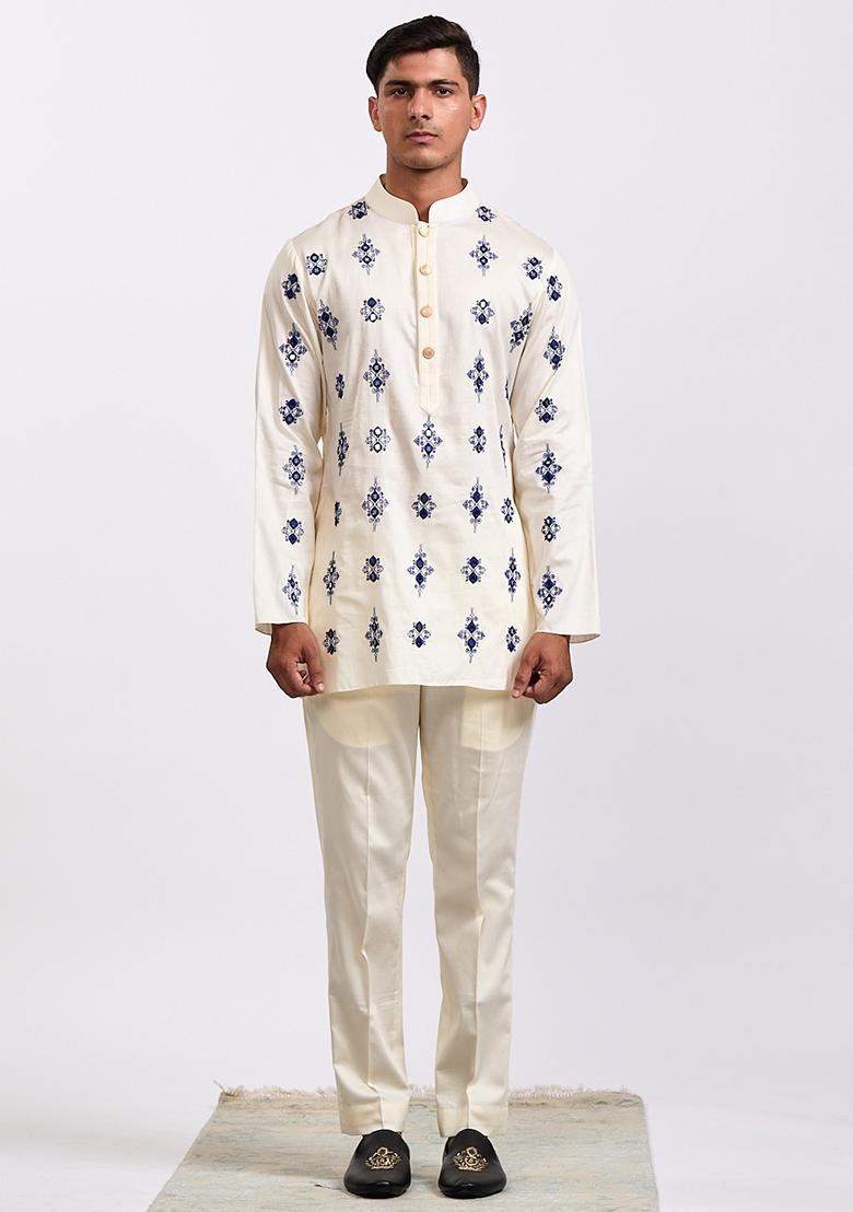 Ivory Moroccan Embroidered Kurta Set For Men