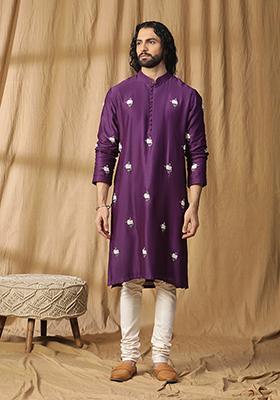 Purple Floral Embroidered Plum Kurta Set