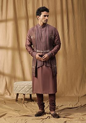 Brown Resham Embroidered Lehar Indo Kurta Set