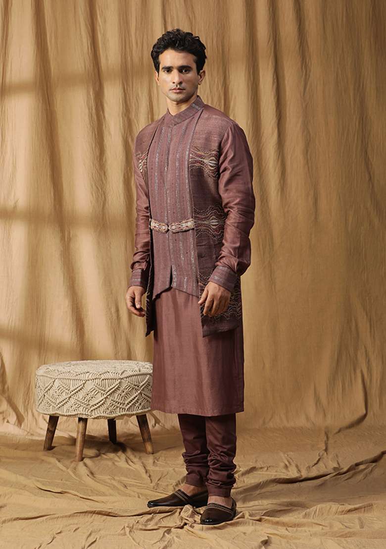 Brown Resham Embroidered Lehar Indo Kurta Set - Indya