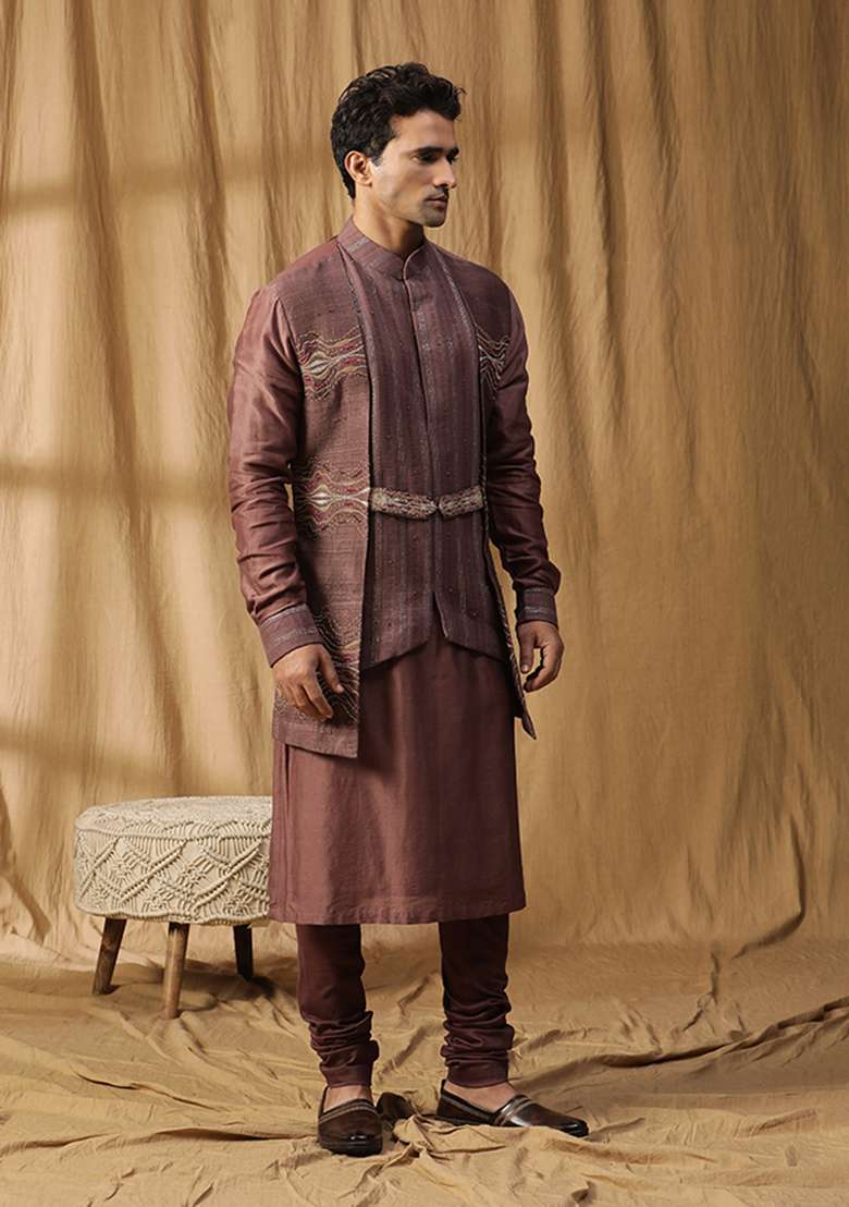 Brown Resham Embroidered Lehar Indo Kurta Set - Indya