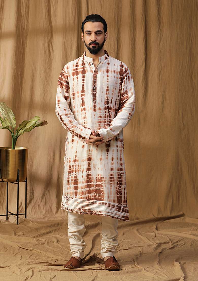 Brow Tie And Dye Asymmetrical Chanderi Silk Blend Kurta Set - Indya