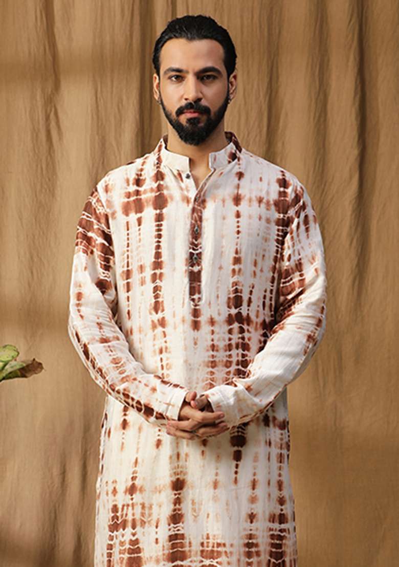 Brow Tie And Dye Asymmetrical Chanderi Silk Blend Kurta Set - Indya