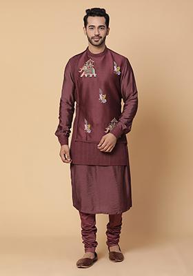 Maroon Zardozi Embroidered Chanderi Silk Airavat Kurta Set