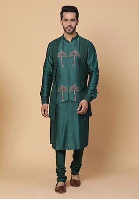 Green Resham Embroidered Chanderi Silk Kurta Set