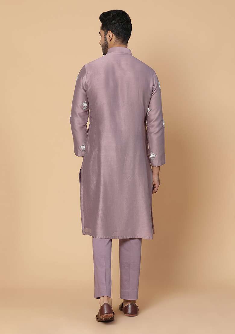 Purple Pearl Embroidered Chanderi Silk Blend Kurta Set - Indya
