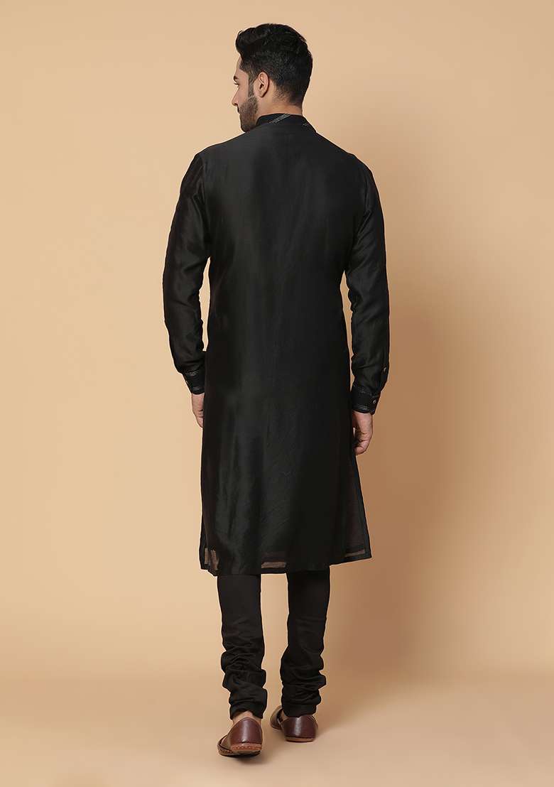 Black Zardozi Embroidered Airavat Kurta Set - Indya