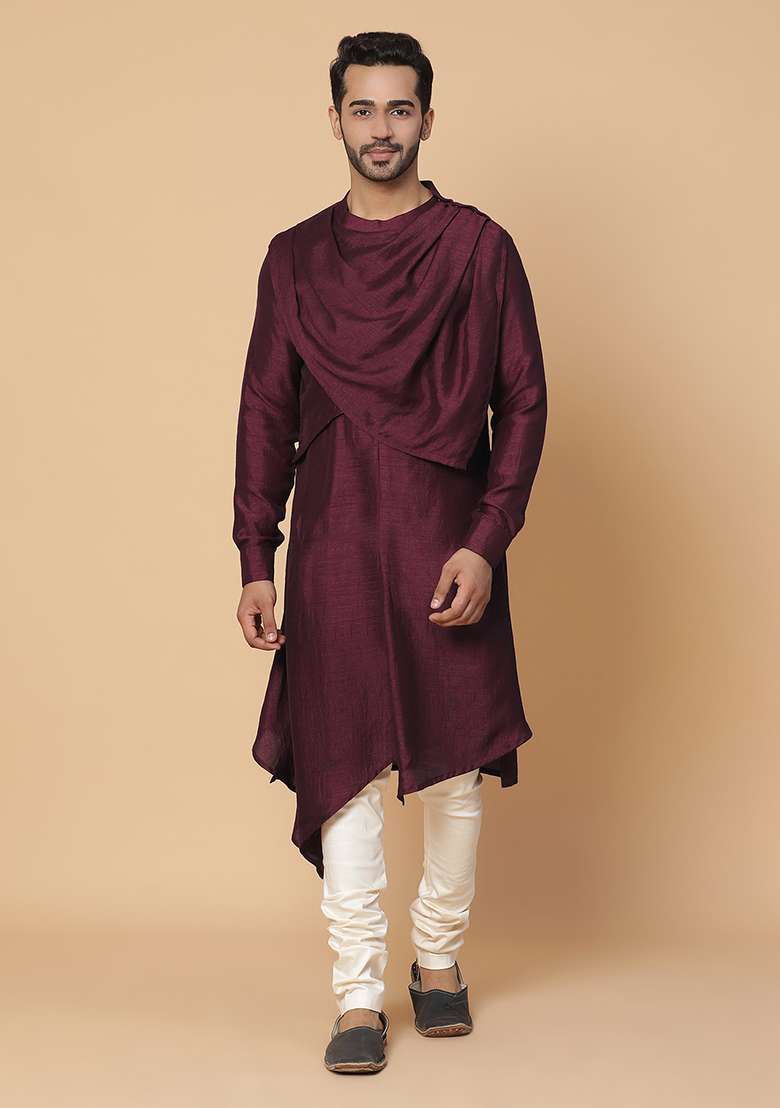 Maroon Embroidered Silk Blend Kurta Set - Indya