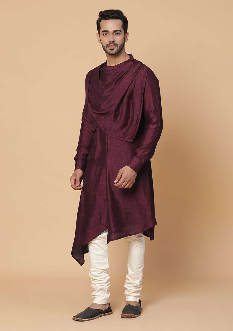 Maroon Embroidered Silk Blend Kurta Set - Indya