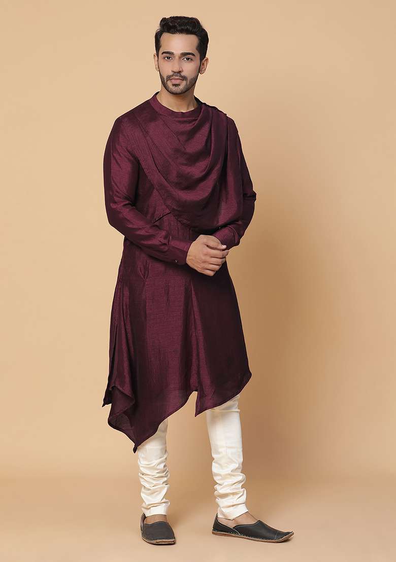 Maroon Embroidered Silk Blend Kurta Set - Indya