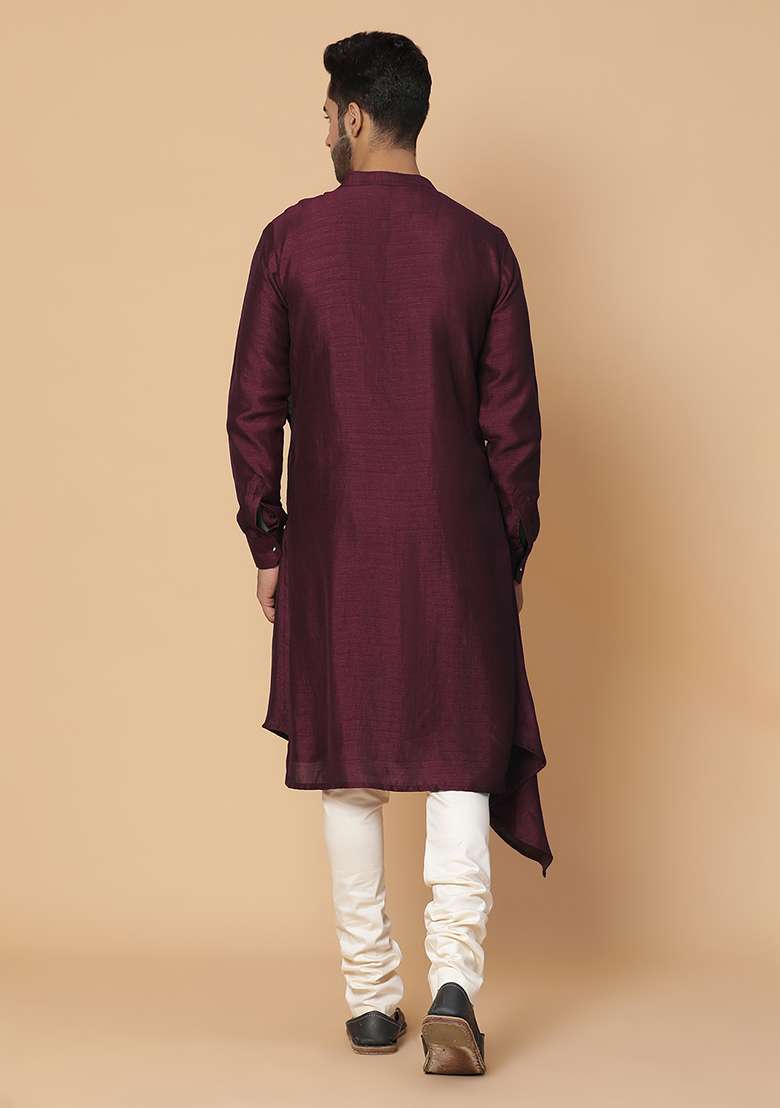 Maroon Embroidered Silk Blend Kurta Set - Indya