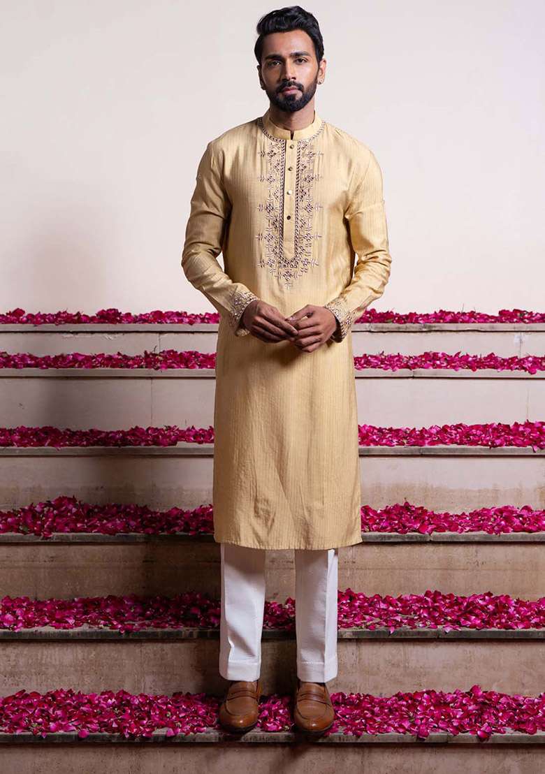 Golden Darpan Mirror Work Kurta And Stole For Men - Indya