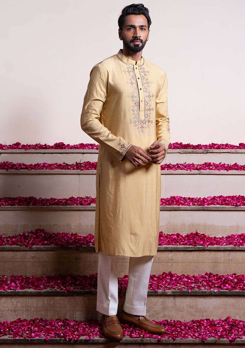 Golden Darpan Mirror Work Kurta And Stole For Men - Indya