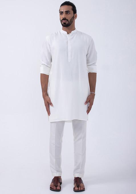 Ivory Cotton And Bam Silk Kurta Set For Men