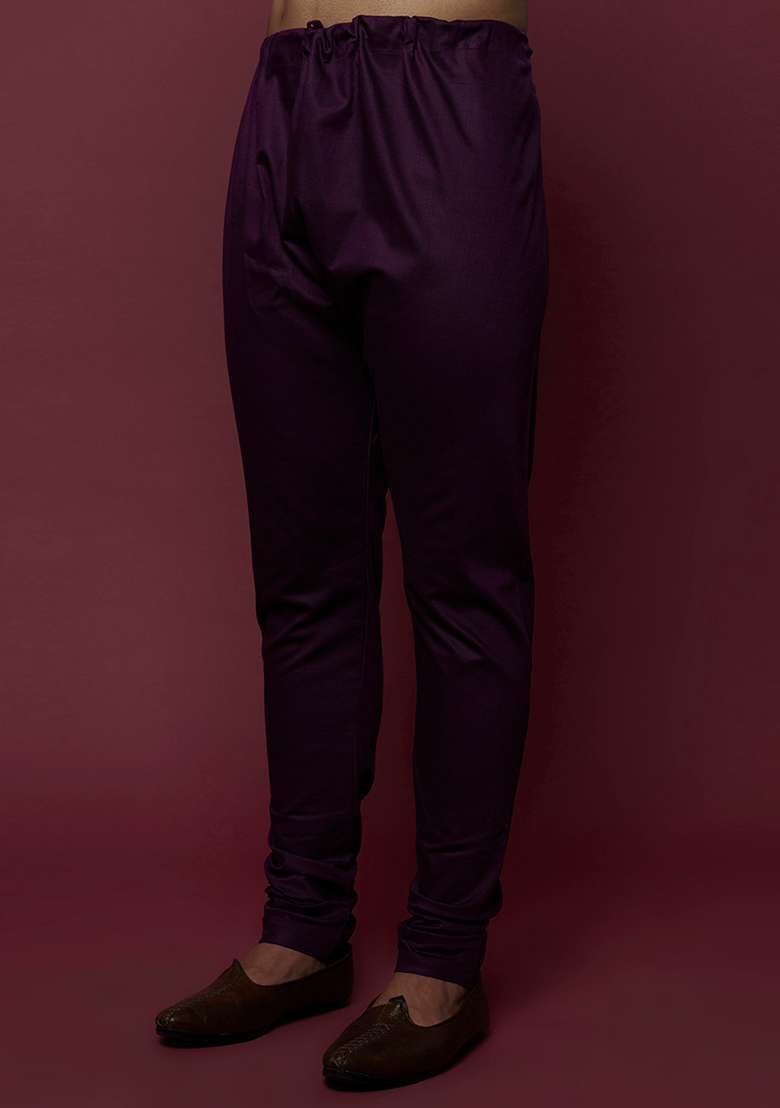 Purple Aari Work Cotton Kurta Set For Men - Indya