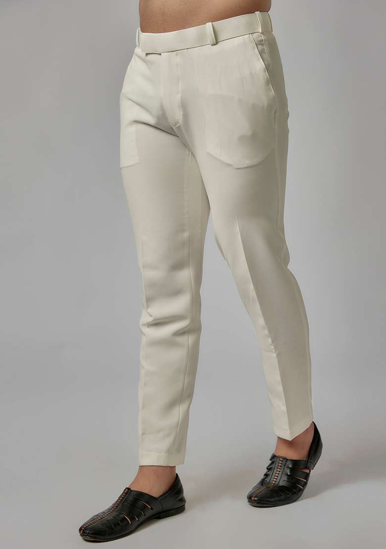 Ivory Patch Work Rayon Kurta Set For Men - Indya