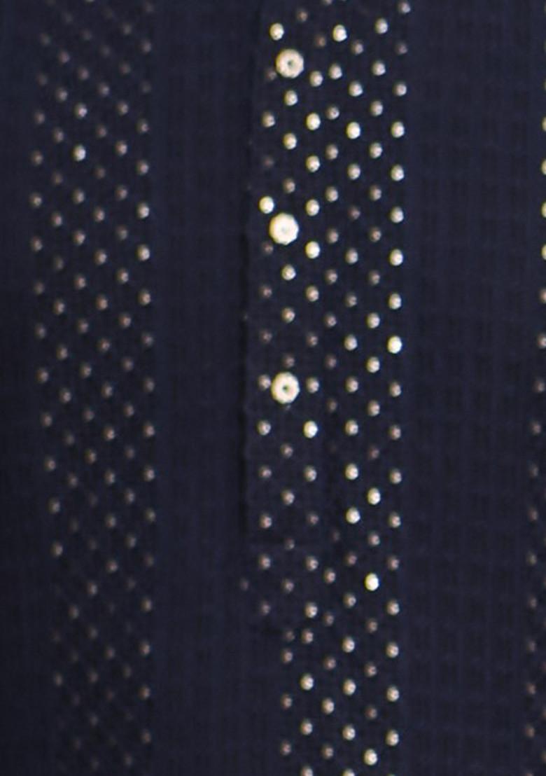 Navy Blue Rang Mahal Embroidered Linen Satin Kurta And Patiala Set For Men