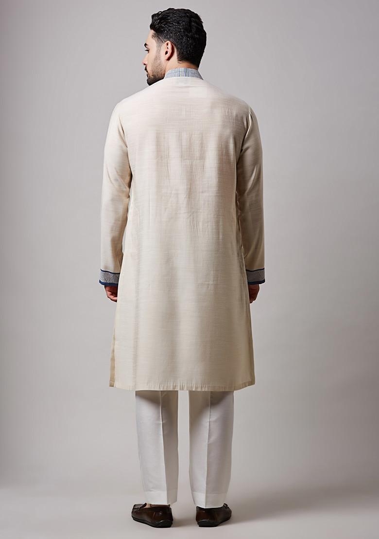 Fawn Block Print Cotton Kurta Set For Men